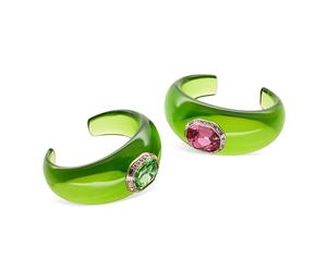 Swarovski Dulcis Cuff Bracelet Set, 2 Open Green Bands with Pink and Green Octagon-Cut Crystals in a Gold-Tone Finished Frame, Size S, Part of the Dulcis Collection