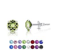 Swarovski Elements Peridot Stud Earrings - Sterling Silver with Peridot Crystal, Green
