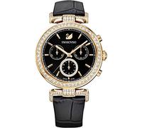 Swarovski Era Journey Watch, Leather strap, Black, Rose-gold tone PVD