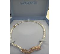 Swarovski Feather Crystal Pearl Necklace Rose Gold Plated 5669221 NEW Genuine