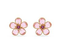 Swarovski Florere stud earrings, Flower, Pink, Gold-tone plated