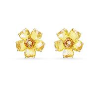 Swarovski Florere stud earrings, Flower, Yellow, Gold-tone plated