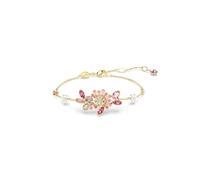 Gema bracelet, Crystal pearl, Mixed cuts, Flower, Pink, Gold-tone plated