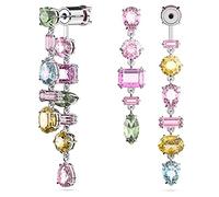 Gema drop earrings, Asymmetrical design, Mixed cuts, Long, Multicoloured, Rhodium plated