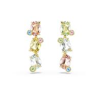 Swarovski Gema drop earrings, Asymmetrical design, Mixed cuts, Multicolored, Gold-tone finish