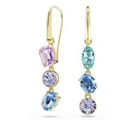 Swarovski Gema drop earrings, Asymmetrical design, Mixed cuts, Multicolored, Gold-tone plated