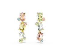 Swarovski Gema drop earrings, Asymmetrical design, Mixed cuts, Multicolored, Gold-tone plated