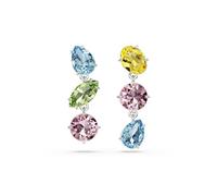 Swarovski Gema drop earrings, Asymmetrical design, Mixed cuts, Multicolored, Rhodium Finish