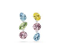 Swarovski Gema drop earrings, Asymmetrical design, Mixed cuts, Multicoloured, Rhodium plated