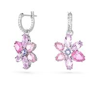 Swarovski Gema drop earrings, Mixed cuts, Flower, Pink, Rhodium plated