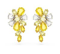 Swarovski Gema drop earrings, Mixed cuts, Flower, Yellow, Gold-tone plated