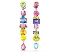 Gema drop earrings, Asymmetrical design, Mixed cuts, Long, Multicoloured, Rhodium plated
