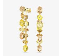 Gema drop earrings, Asymmetrical design, Mixed cuts, Long, Yellow, Gold-tone plated