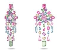 Swarovski Gema Mixed Cut Chandelier Clip On Earrings Extra Long Multi Coloured Rhodium Plated