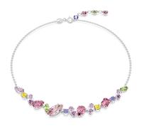 Swarovski Gema Flower Necklace, Earrings, and Bracelet Crystal Jewelry Collection, Clear, Pink, Green, Yellow Crystals, Rhodium, Gold Tone Finish, Brass, No Gemstone