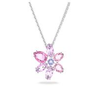 Swarovski Gema pendant, Mixed cuts, Flower, Pink, Rhodium plated