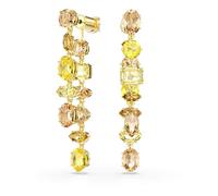 Gema drop earrings, Asymmetrical design, Mixed cuts, Long, Yellow, Gold-tone plated