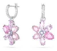 Swarovski Gema Rhodium Plated Flower Pink Crystal Earrings D - Silver