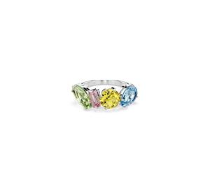 Swarovski Gema Rhodium Plated Mixed Cuts Cocktail Ring for Women, Size 58, Multicolor, Crystal, Crystal