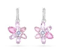 Swarovski Gema Rhodium Plated Pink Flower Hoop Earrings 5658397 - Crystal / Rhodium Plated