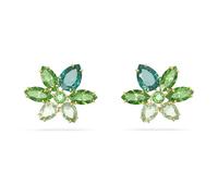 Swarovski Gema stud earrings, Mixed cuts, Flower, Green, Gold-tone plated