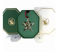 Swarovski Annual Edition 2023 Ornament, Gold Crystal with Gold-Tone Plated Accents and Red Grosgrain Ribbon, from the Swarovski Annual Edition Collection