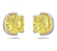 Swarovski Harmonia stud earrings, Cushion cut, Yellow, Rhodium plated