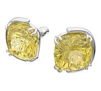 Swarovski Harmonia stud earrings, Cushion cut, Yellow, Rhodium plated