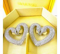 Swarovski Heart Earrings Clip On Large Sublima White Rhodium Silver Swan Hearts