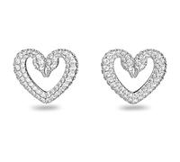Swarovski Heart Stud Earrings, White Pavé Crystals, Rhodium Plated from the Una Collection