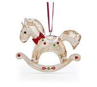Swarovski Rocking Horse Hanging Ornament, Gold Tone, White, Red and Green Crystals Hanging Decoration, from the Holiday Cheers Collection