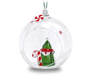 Swarovski Holiday Cheers Santa’s Elf Ball Ornament, Multicolored Swarovski Crystals on Green Satin Ribbon, Part of the Swarovski Holiday Cheers Collection