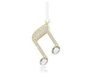 Swarovski Holiday Magic Double Music Note Ornament, Musical Motif with Champagne Gold-Tone Finished Metal, Clear Crystals & White Grosgrain Ribbon, Part of the Swarovski Holiday Magic Collection