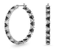 Swarovski Hoop Earrings, White and Black Triangle Cut Crystals in a Rhodium Plated Setting, from the Ortyx Collection