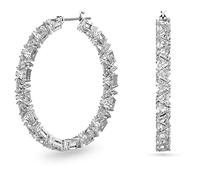 Swarovski Hoop Earrings, White Triangle Cut Crystal Earrings in a Rhodium Plated Setting, from the Ortyx Collection