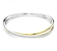 Swarovski Hyperbola Bangle Bracelet, Overlapping Design with Clear Round-Cut Crystals in a Mixed Metal-Finished Setting, Size L, Part of the Hyperbola Collection