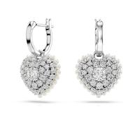 Swarovski Hyperbola drop earrings, Heart, White, Rhodium plated