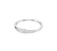 Swarovski Hyperbola Bangle Bracelet, Overlapping Design with Clear Crystals and Oval-Cut Centre Stone in a Rhodium-Finished Setting, Size L, Part of the Hyperbola Collection