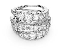 Swarovski Twist Wrap ring, Mixed cuts, White, Rhodium plated