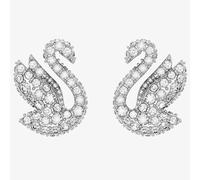 Swarovski Iconic Swan stud earrings, Swan, White, Rhodium plated