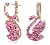 Swarovski Iconic Swan drop earrings, Swan, Pink, Rose gold-tone plated