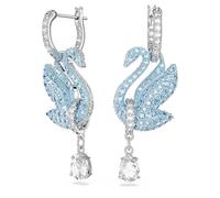 Swarovski Iconic Swan Drop Earrings, White and Blue Crystals in a Rhodium Plated setting, from the Iconic Collection