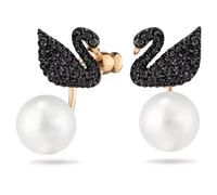 Swarovski Iconic Swan earring jackets, Swan, Black, Rose-gold tone plated
