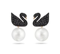 Swarovski Iconic Swan earring jackets, Swan, Black, Rose-gold tone plated