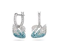 Swarovski Iconic Swan hoop earrings, Swan, Blue, Rhodium plated