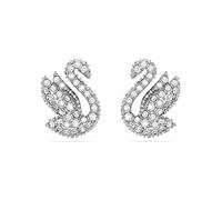 Swarovski Iconic Swan stud earrings, Swan, White, Rhodium plated