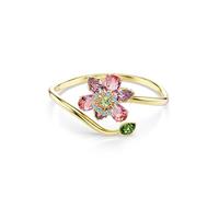 Swarovski Idyllia Bangle Bracelet, Flower Motif with Multicoloured Mixed-Cut Crystals in a Gold-Tone Finished Setting, Size L, Part of the Idyllia Collection