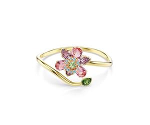Swarovski Idyllia Bangle Bracelet, Flower Motif with Multicoloured Mixed-Cut Crystals in a Gold-Tone Finished Setting, Size L, Part of the Idyllia Collection