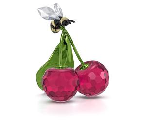 Swarovski Idyllia Bee and Cherry Figurine, Multicoloured Crystals with Lacquered Metal Accents, Part of the Idyllia Collection