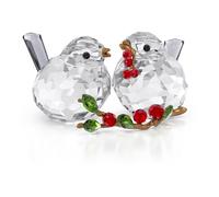 Swarovski Idyllia Bird Couple and Berries Figurine, Clear Faceted Crystal Birds with Multicoloured Crystals and Bronze-Lacquered Metal Accents, Part of the Idyllia Collection